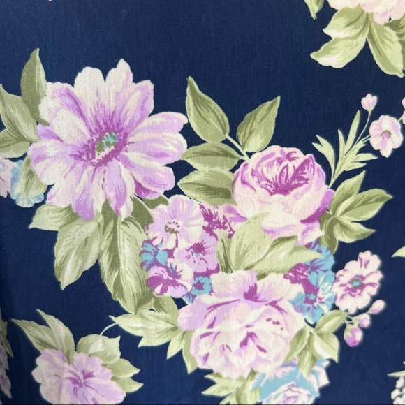 SAGE Navy Blue & Purple Floral Split Sleeve Dress Size Medium - Picture 6 of 10